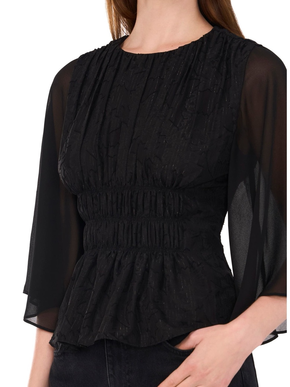 Parker The Elodie Metallic Smocked Top NWT Size XS Jacquard